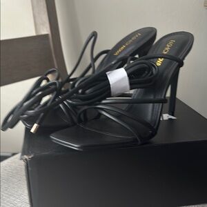 Anna Black Stiletto Heels Strappy Design